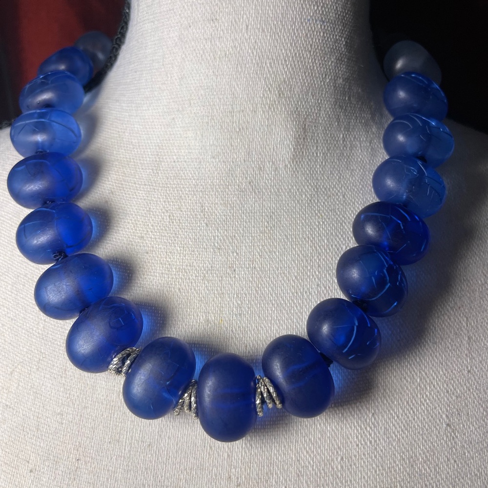 Chico's Large Multi Blue & Light Blue Beads Necklace